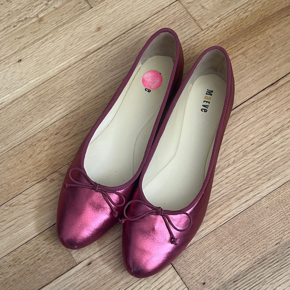 Anthropologie Maeve Metallic Rose Ballet Flats with Bow